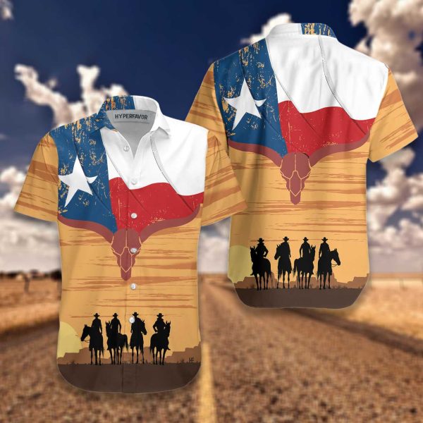 Cowboy Texas Flag Hawaiian Shirt, Vintage Texas Cowboy Shirt For Men