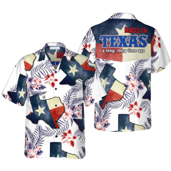 Floral Texas Hawaiian Shirt For Men, Made In A Long Time Ago Texas State Shirt, Proud Texas Flag Shirt for Men HO0243