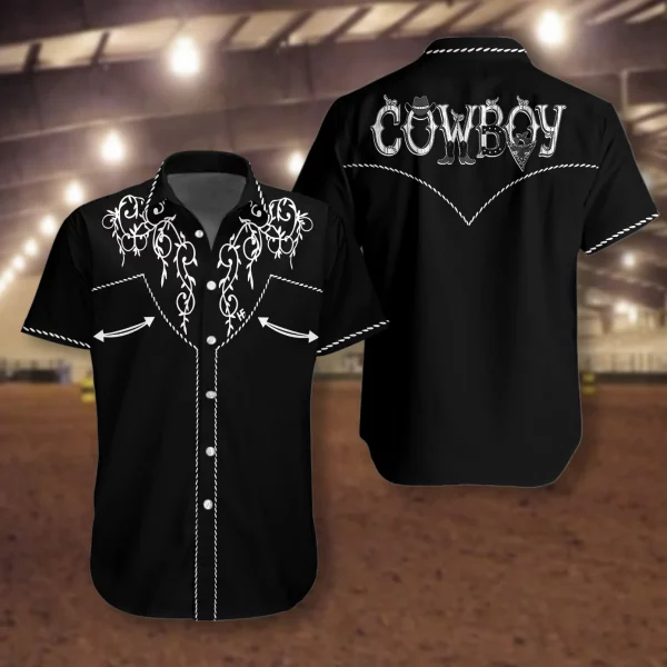 Cowboy Rodeo Texture Hawaiian Shirt, Vintage Embroidered Texas Western Shirt, Texas Native Shirt For Men