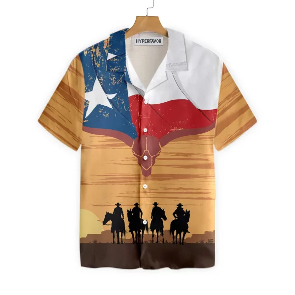 Cowboy Texas Flag Hawaiian Shirt, Vintage Texas Cowboy Shirt For Men - Image 2