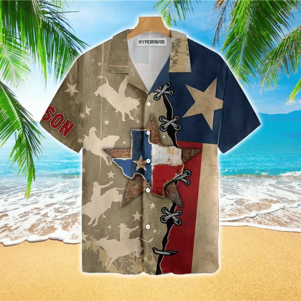 Texas Flag & Rodeo Texas Custom Name Aloha Hawaiian Shirts For Men & For Women HO2412 - Image 2