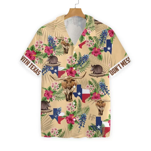 Texas Hawaiian Shirt Insignia Bluebonnet Cream Version HO2462