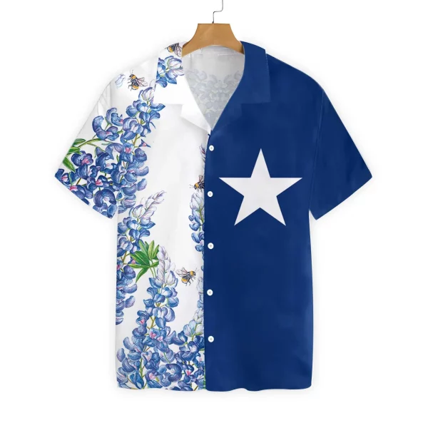 Royal Blue Bluebonnet Texas Hawaiian Shirt, Floral Texas Flag Shirt Horizontal Version, Proud Texas Shirt For Men - Image 2