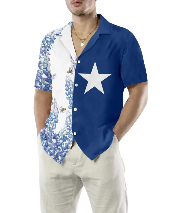 Royal Blue Bluebonnet Texas Hawaiian Shirt, Floral Texas Flag Shirt Horizontal Version, Proud Texas Shirt For Men - Image 4