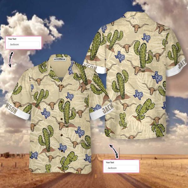 Texas Longhorn Cactus Custom Hawaiian Shirt, Unique Texas Shirt For Texas Lovers