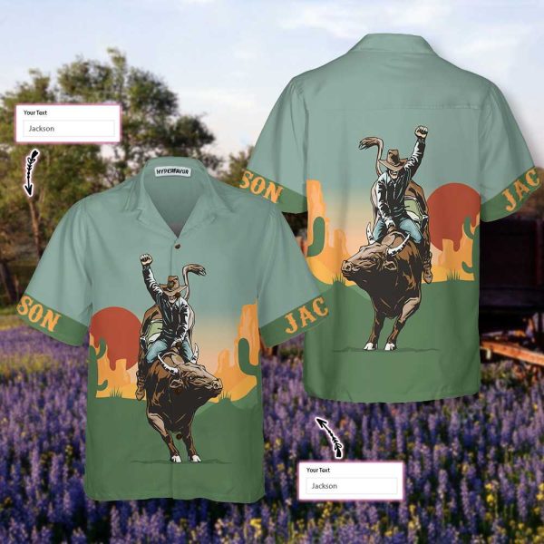 Texas Sunset Cactus Longhorn Custom Hawaiian Shirt, Unique Texas Cowboy Shirt, Best Texans Gift Idea