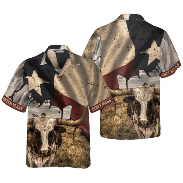 Texas State Map Pattern Flag Texas Hawaiian Shirt, Don't Mess With Texas Longhorns Shirt, Texas Shirt For Men