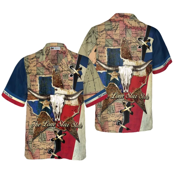The Lone Star State Map Pattern Texas Longhorns Hawaiian Shirt, Don't Mess With Texas Shirt, Texas Home Shirt For Men