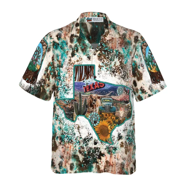 Texas Cowhide Map Hawaiian Shirt, Unique Texas Shirt For Texas Lovers - Image 2