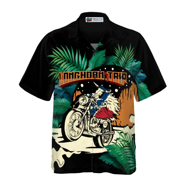 Longhorn Trip Texas Hawaiian Shirt For Men, Skull Motocycle VIntage Shirt, Proud Texas Shirt For Texans - Image 2