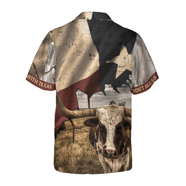 Texas State Map Pattern Flag Texas Hawaiian Shirt, Don't Mess With Texas Longhorns Shirt, Texas Shirt For Men - Image 3