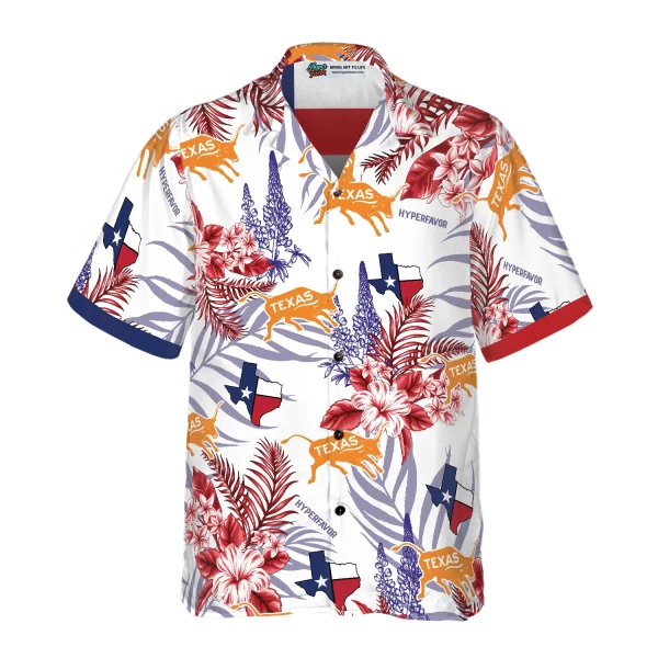 Royal Blue Bluebonnet Texas Hawaiian Shirt, Floral Texas Flag Shirt Horizontal Version, Proud Texas Shirt For Men - Image 2