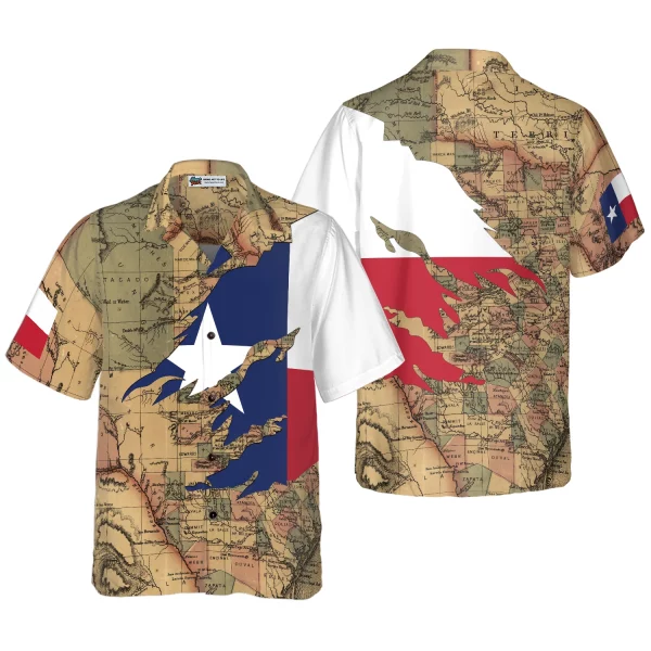 Patriotic Texas Hawaiian Shirt For Men, Texas Flag Shirt, Proud Texas Map Pattern Shirt For Men