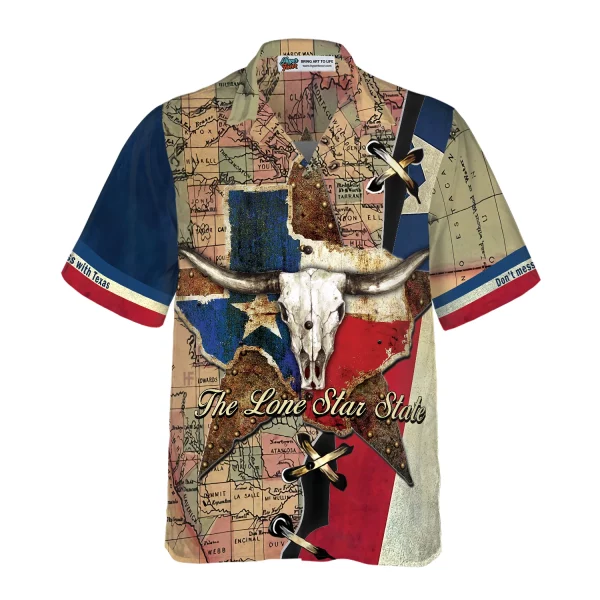 The Lone Star State Map Pattern Texas Longhorns Hawaiian Shirt, Don't Mess With Texas Shirt, Texas Home Shirt For Men - Image 2