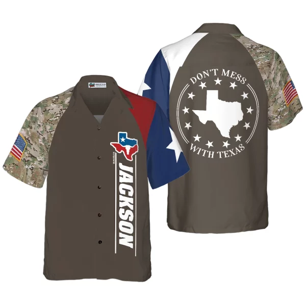 Personalized Don't Mess With Texas Custom Hawaiian Shirt, State Of Texas Map Shirt, Texas Camo Shirt For Men