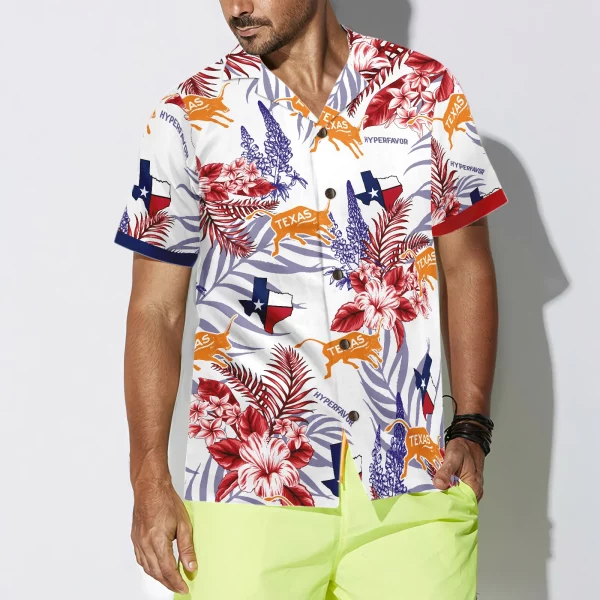 Royal Blue Bluebonnet Texas Hawaiian Shirt, Floral Texas Flag Shirt Horizontal Version, Proud Texas Shirt For Men - Image 5