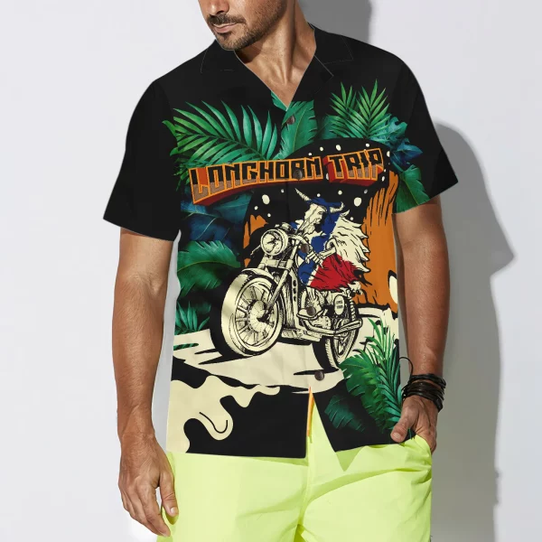 Longhorn Trip Texas Hawaiian Shirt For Men, Skull Motocycle VIntage Shirt, Proud Texas Shirt For Texans - Image 5