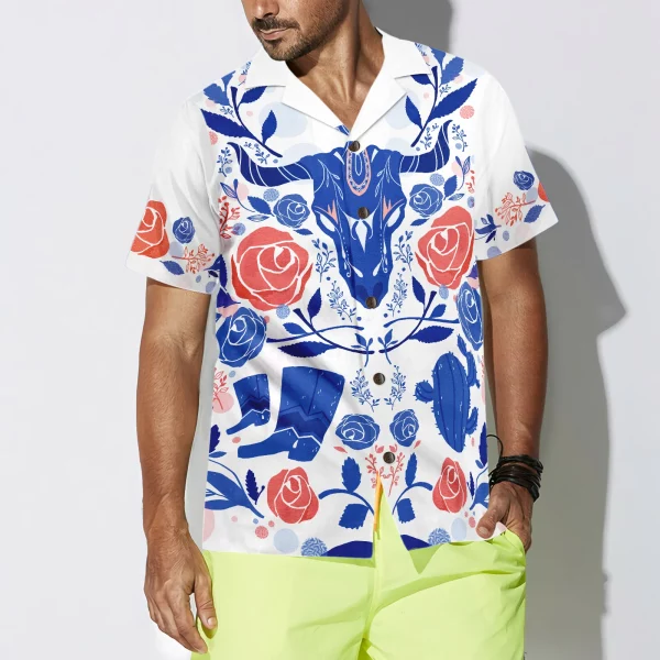 Artistic Longhorn Skull Texas Hawaiian Shirt For Men, White Blue Shirt Shirt For Texans, Texas Lovers - Image 5