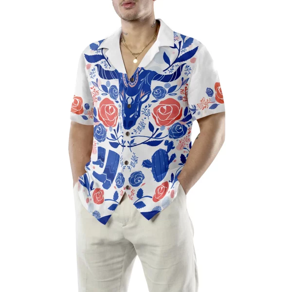 Artistic Longhorn Skull Texas Hawaiian Shirt For Men, White Blue Shirt Shirt For Texans, Texas Lovers - Image 4