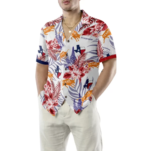 Royal Blue Bluebonnet Texas Hawaiian Shirt, Floral Texas Flag Shirt Horizontal Version, Proud Texas Shirt For Men - Image 4
