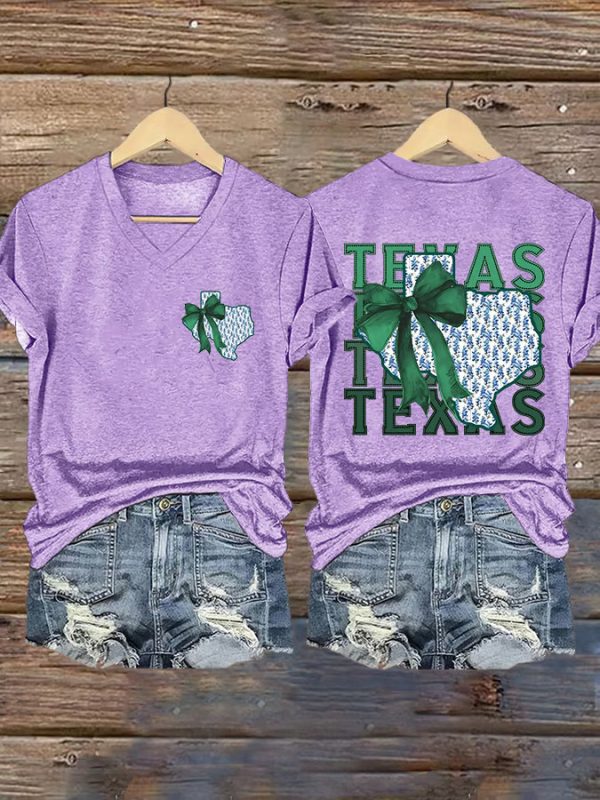 Retro Texas Strong Green Bow Print T-Shirt - Image 9