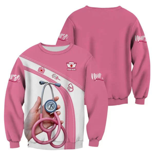 Personalized Nurse Shirt for Women - Pink Stethoscope Gift for RN CNA LPN - Custom Name Medical Uniform Tee - Image 5