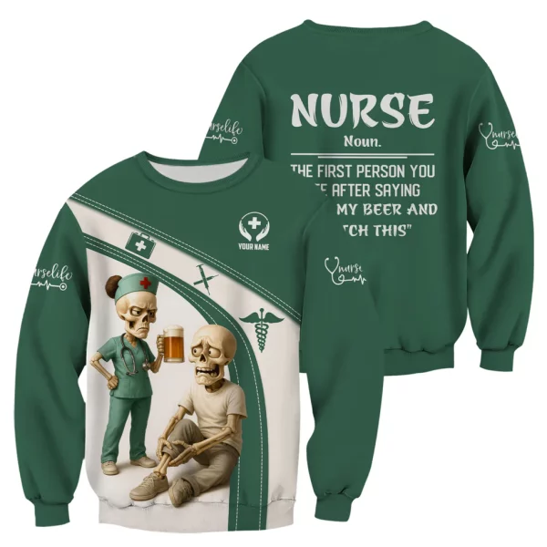 Funny Skeleton Nurse Shirt for Women - Custom Name Beer Joke Medical Uniform - Hilarious Gift for RN CNA LPN - Image 5