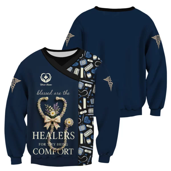 Personalized Blessed Healer Scrubs for Women RN CNA LPN - Floral Heart Stethoscope Design with Inspirational Quote - Custom Name Gift for Healthcare Workers & Nurses - Image 6