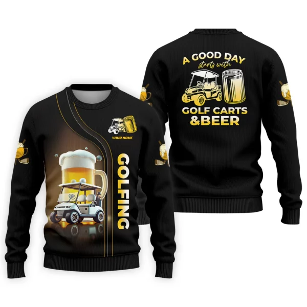A Good Day Starts With Golf Carts And Beer Custom Men's Golf Polo Shirt, Funny Golf Shirt, Dad Golf Gift - Image 3