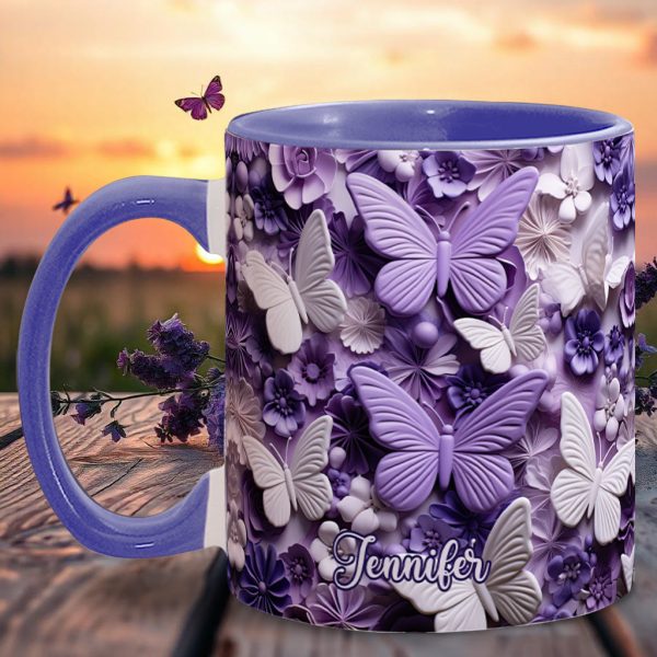 Purple Butterflies - Personalized Butterfly Accent Mug