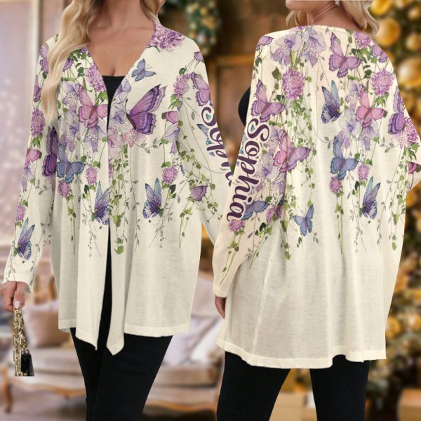Butterfly And Flowers - Personalized Butterfly Cardigan