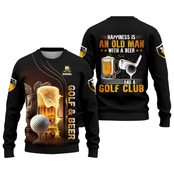 Happiness Is An Old Man With A Beer And A Golf Club Custom Funny Golf Polo Shirt, Dad Golf Gifts - Image 3