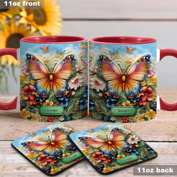 Beautiful Butterfly Bee Dragonfly Hummingbird - Personalized Butterfly Accent Mug