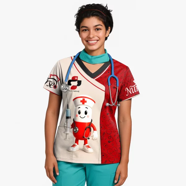 Funny Personalized Nurse Shirt - Pill Cartoon with Syringe - Custom Gift for RN CNA LPN or Nursing Student - Image 2