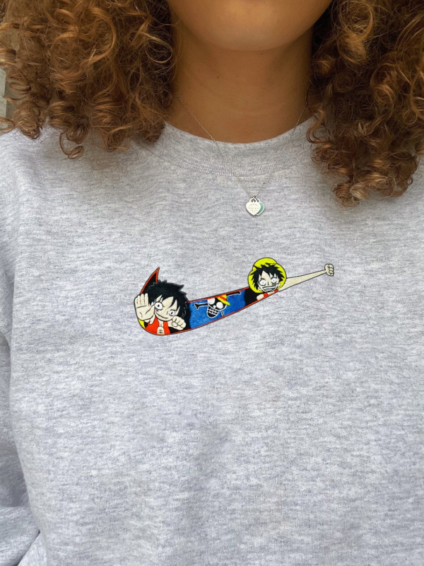 Handmade Nike One Piece Anime Embroidered Funny Sweatshirt - TerraBell Designs