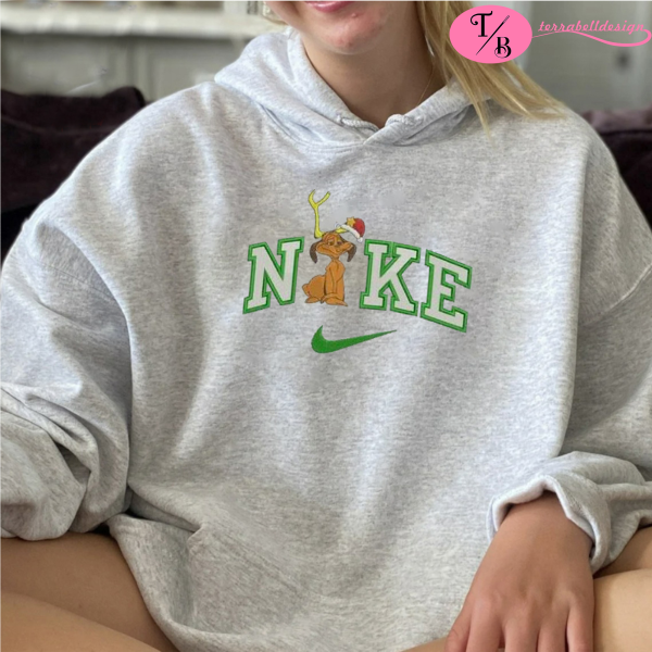 Embroidered Grinch Dog Max Santa Hat Nike Christmas Hoodie - TerraBell Designs