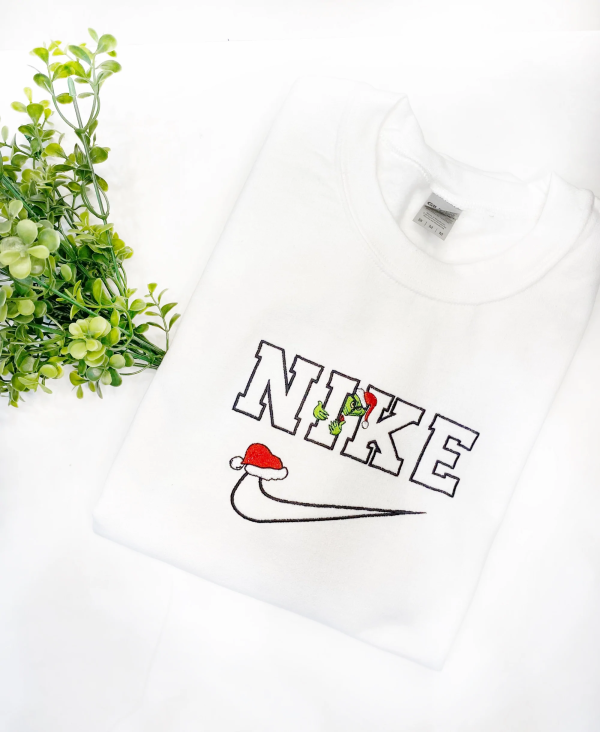 Grinch Nike Inspired Christmas Embroidered Sweatshirt - TerraBell Designs