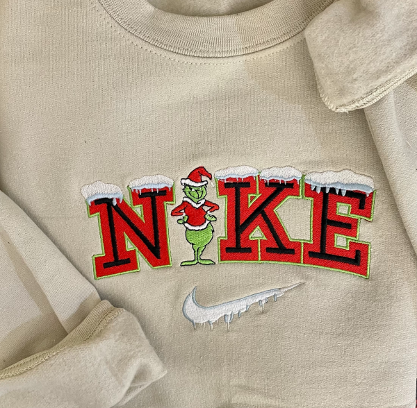 Vintage Embroidered Snow Nike Grinch Christmas Sweatshirt - TerraBell Designs