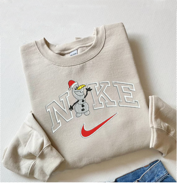 Nike Snowman Embroidered Christmas Holiday Trendy Crewneck Sweatshirt - TerraBell Designs