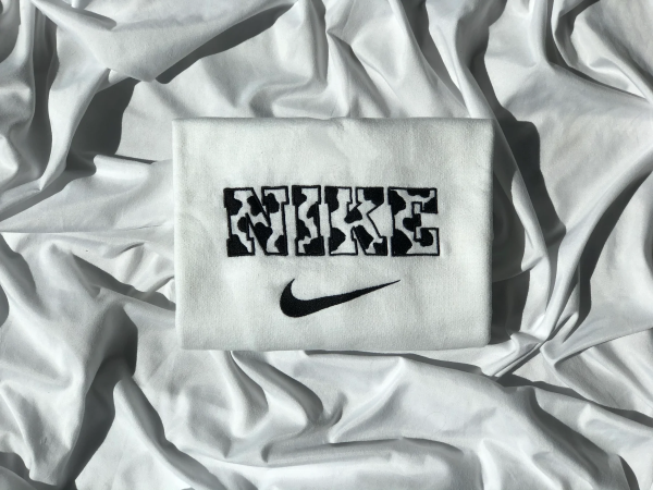 Cartoon Black Cow Nike Embroidered Sweatshirt - TerraBell Designs
