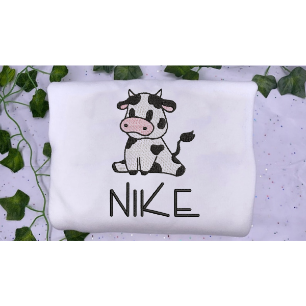 Cow Nike Embroidered Crewneck Sweatshirt Trendy - TerraBell Designs
