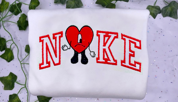 Vintage Nike Sweatshirt Embroidered Bad Bunny Heart - TerraBell Designs
