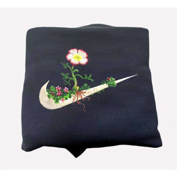 Nike Logo Embroidered Plants Embroidery Design Sweatshirt - TerraBell Designs