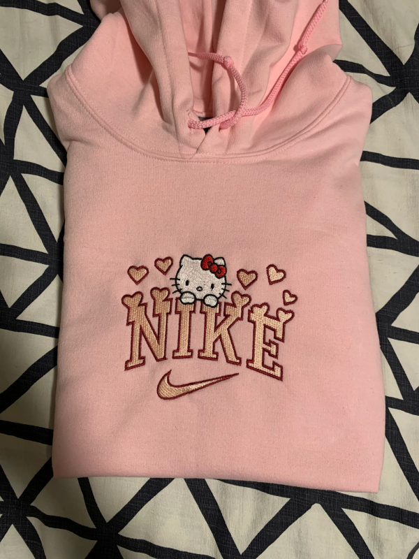 Hello Kitty Nike Logo Embroidered Sweatshirt Embroidery Design - TerraBell Designs
