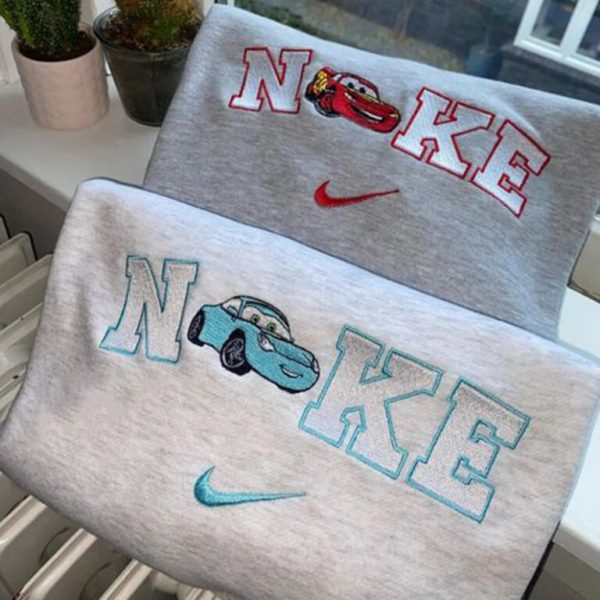 Nike Couple Pixar Cars Lightning McQueen And Sally Embroidered Sweatshirt - TerraBell Designs
