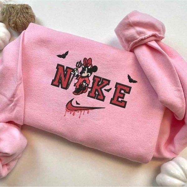 Halloween Nike Minnie In Devils Embroidered Sweatshirt - TerraBell Designs