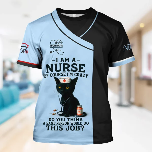 Funny Nurse Scrub Shirt with Black Cat Quote Design - Multiple Color Options Available - Gift for RN CNA LPN Healthcare Workers - Image 4