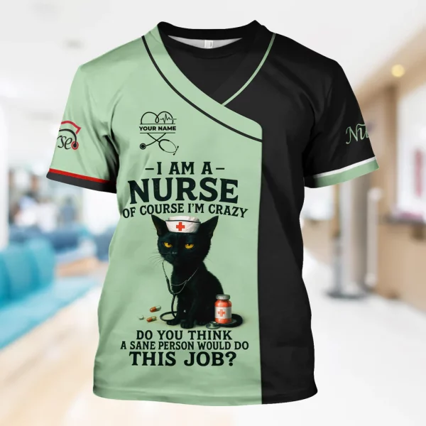 Funny Nurse Scrub Shirt with Black Cat Quote Design - Multiple Color Options Available - Gift for RN CNA LPN Healthcare Workers - Image 9