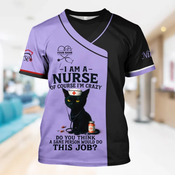 Funny Nurse Scrub Shirt with Black Cat Quote Design - Multiple Color Options Available - Gift for RN CNA LPN Healthcare Workers - Image 7