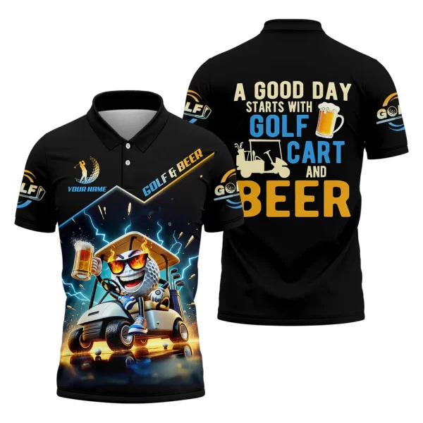 A Good Day Starts With Golf Cart & Beer Custom Golf Polo Shirt, Funny Golf Shirt, Golf Gift For Men - Image 2
